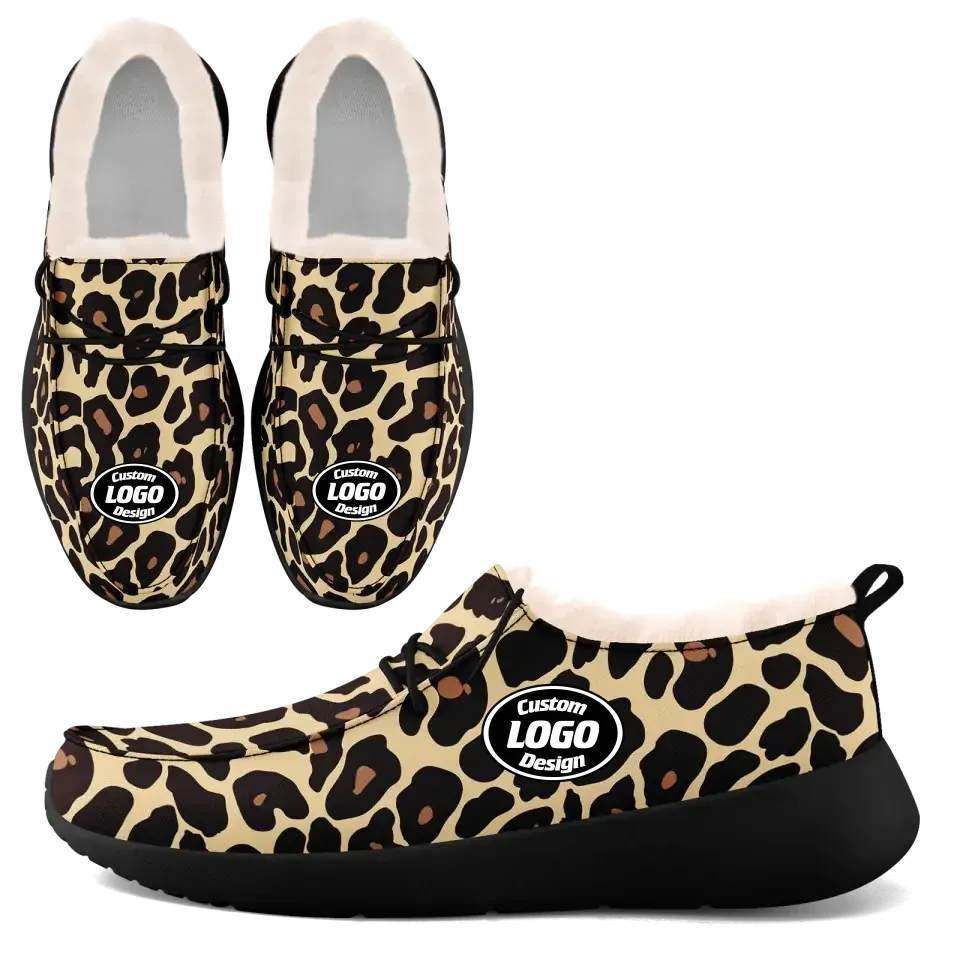 Personalized Leopard Loafer Shoes, Custom Warm Fur Driving Shoes, Comfortable Unisex Loafer Shoes