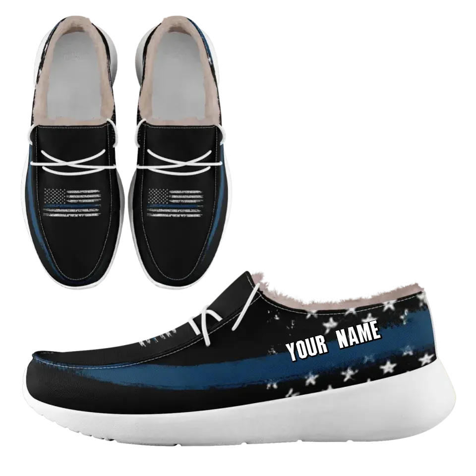 Personalized USA Flag Sneakers, Custom Stars and Stripes Loafer Shoes, Fur Lining Shoe, Pride in Comfort,FN042-24020304-2w