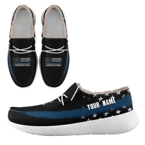 Personalized USA Flag Sneakers, Custom Stars and Stripes Loafer Shoes, Fur Lining Shoe, Pride in Comfort,FN042-24020304-2w