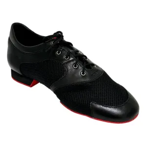 Practice Dance Shoes, Michelle, Black Mesh and Leather, Heel - 2cm, Red Sole