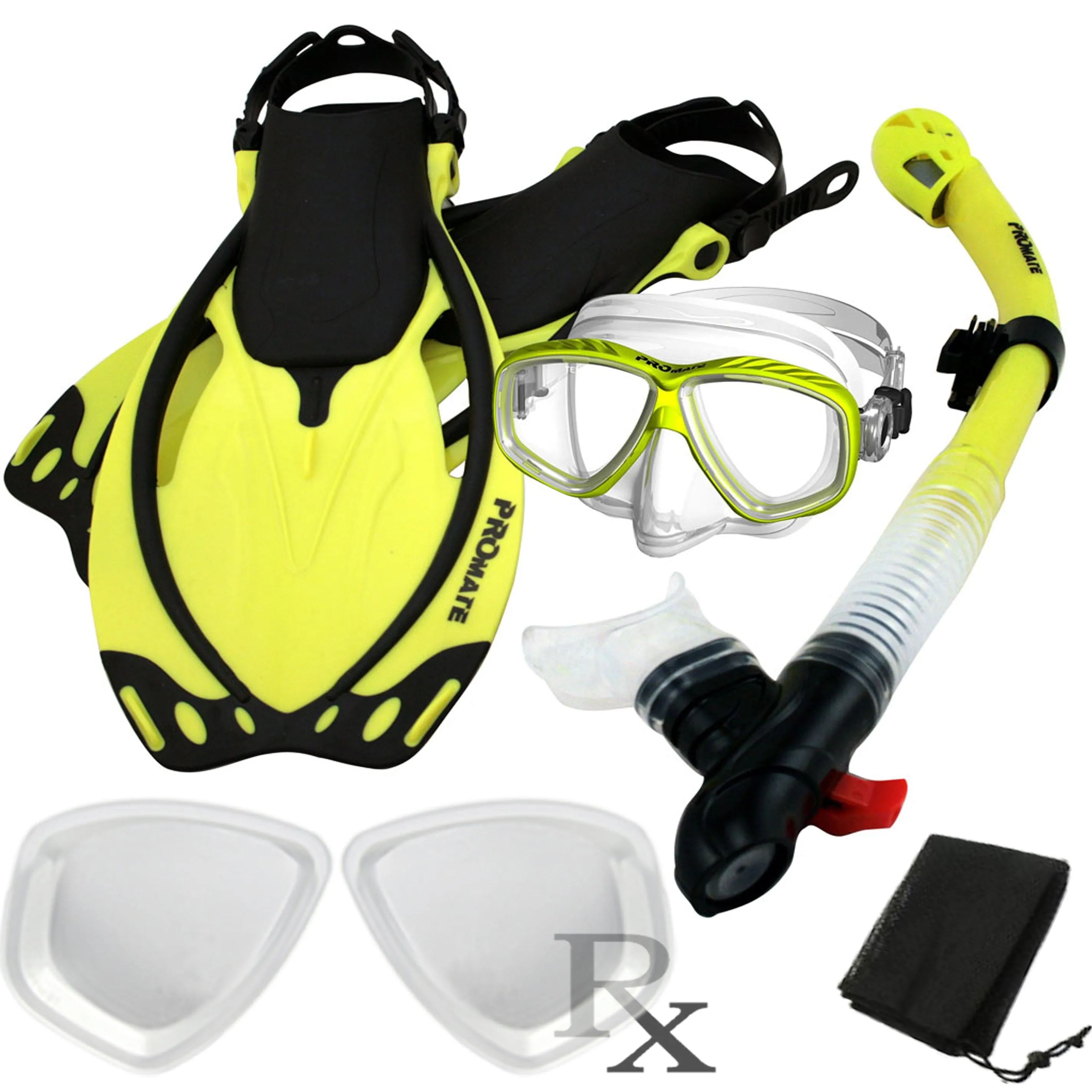 Promate Prescription PURGE Mask Dry Snorkel Fins Bag Snorkeling Gear Set - SCS0097 RX