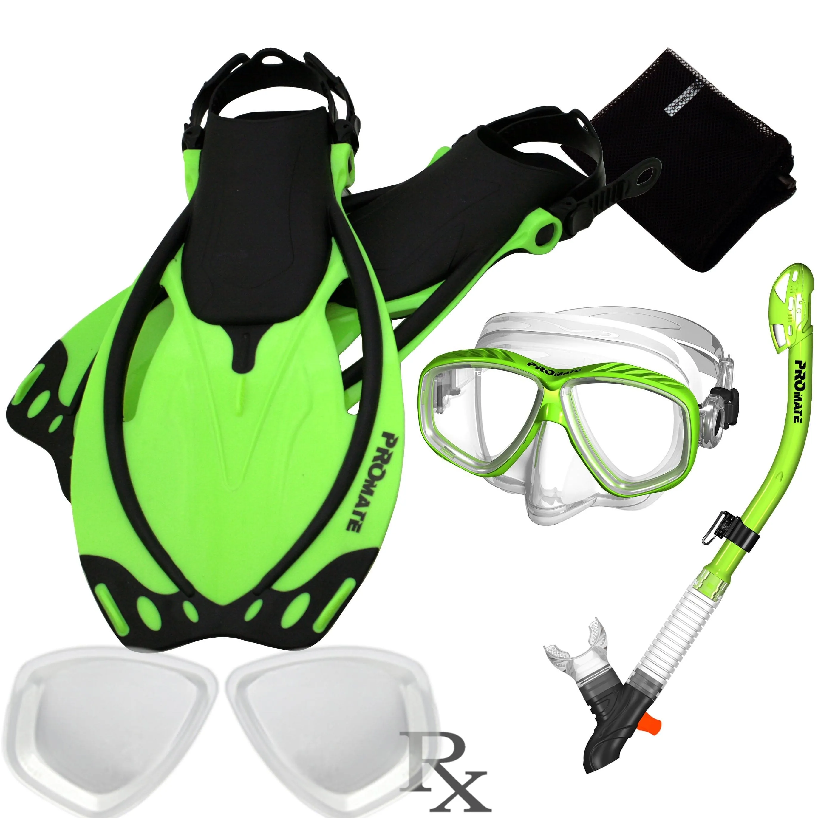 Promate Prescription PURGE Mask Dry Snorkel Fins Bag Snorkeling Gear Set - SCS0097 RX