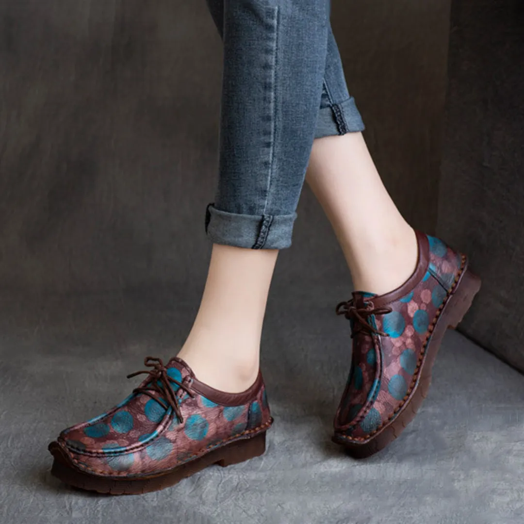 Retro Printed Lace-up Leather Shoes