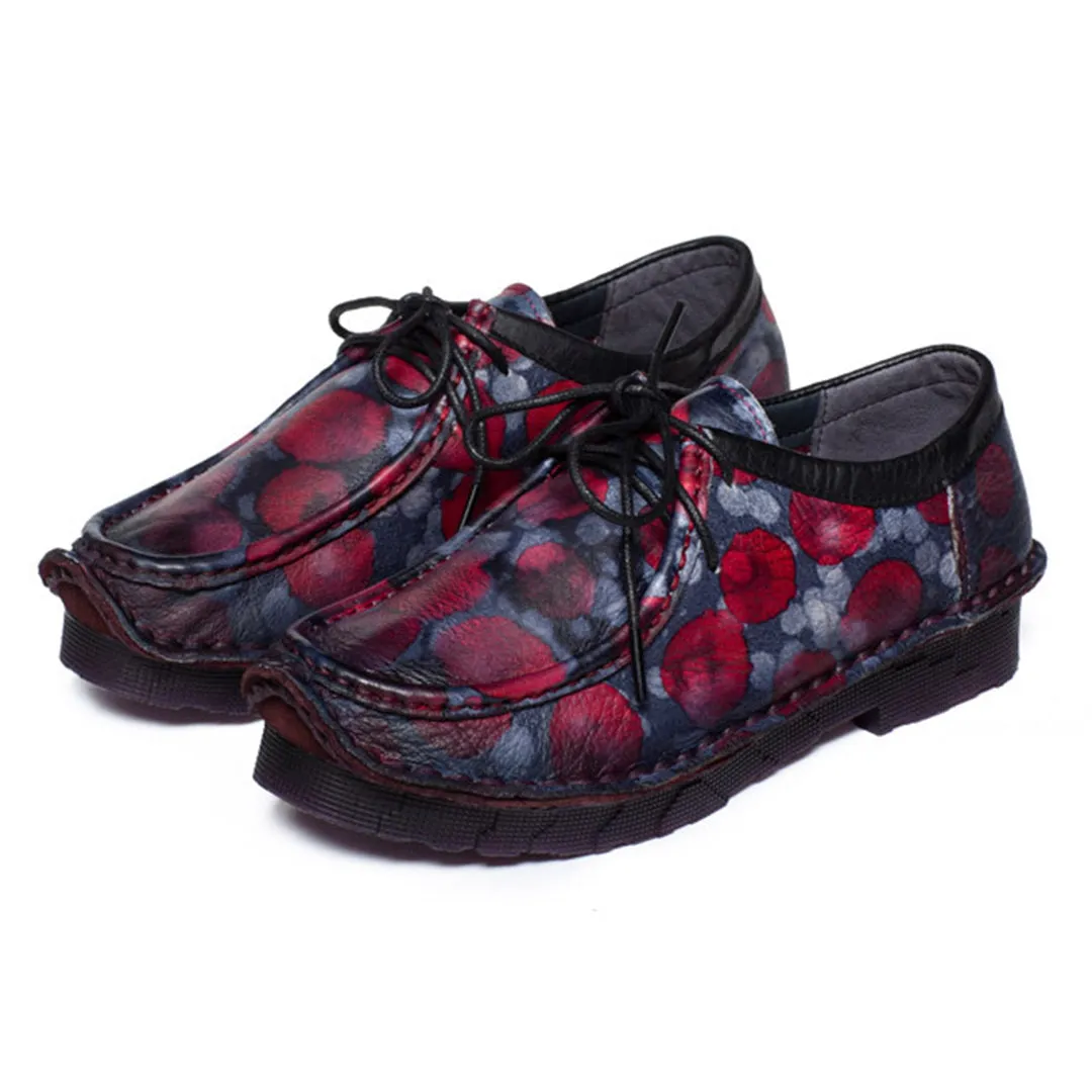 Retro Printed Lace-up Leather Shoes