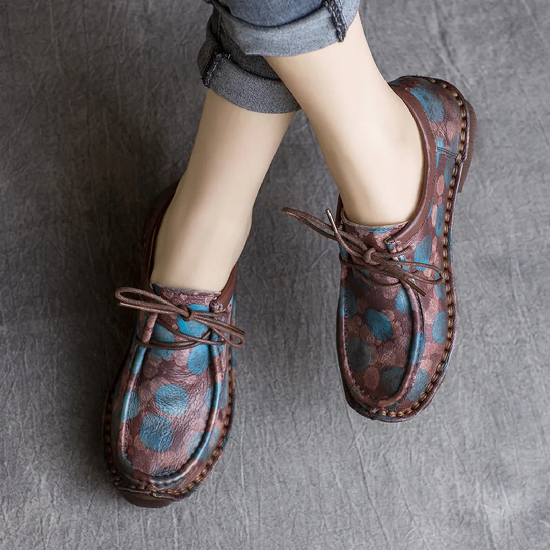 Retro Printed Lace-up Leather Shoes