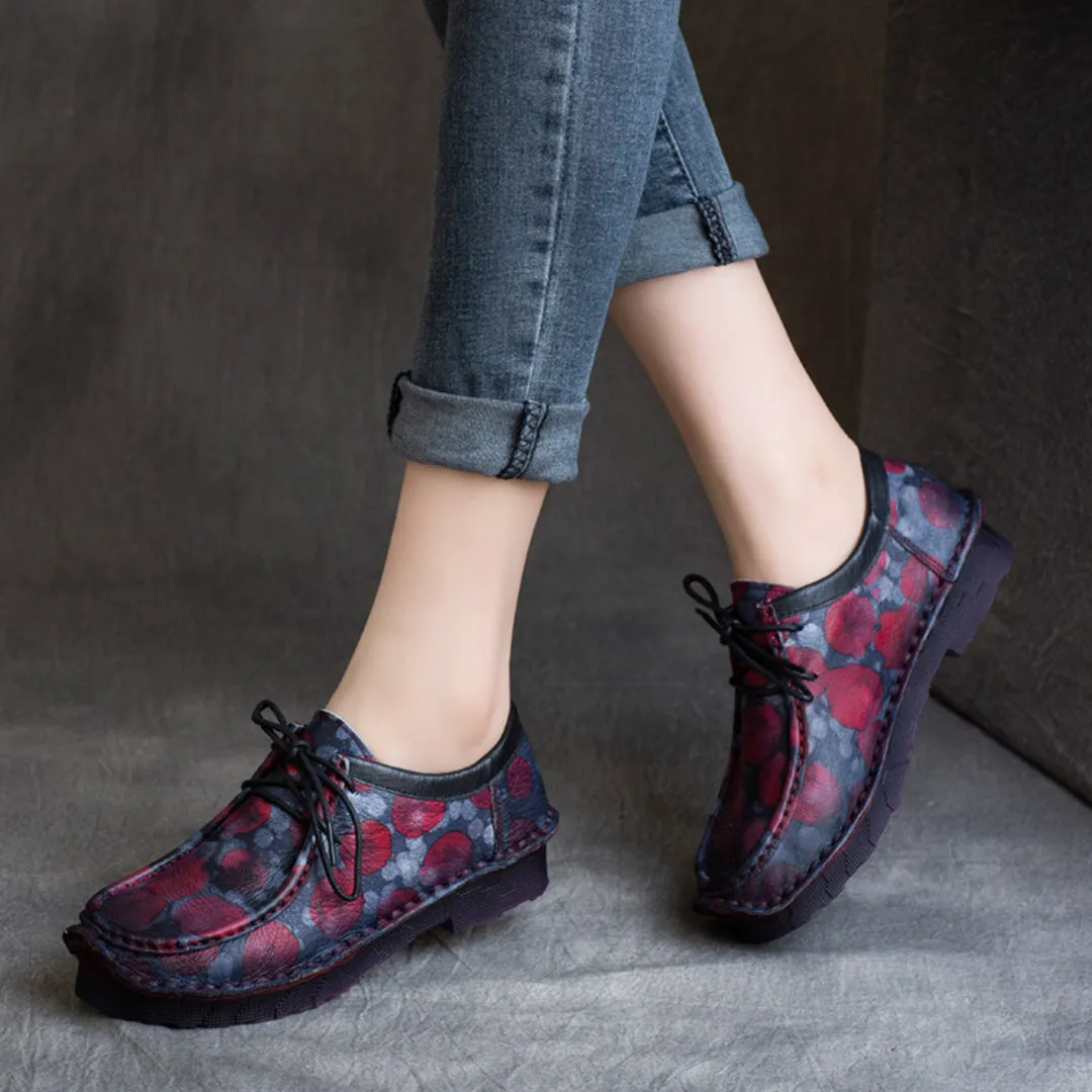 Retro Printed Lace-up Leather Shoes