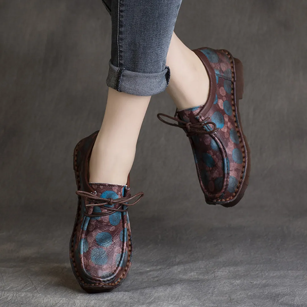 Retro Printed Lace-up Leather Shoes