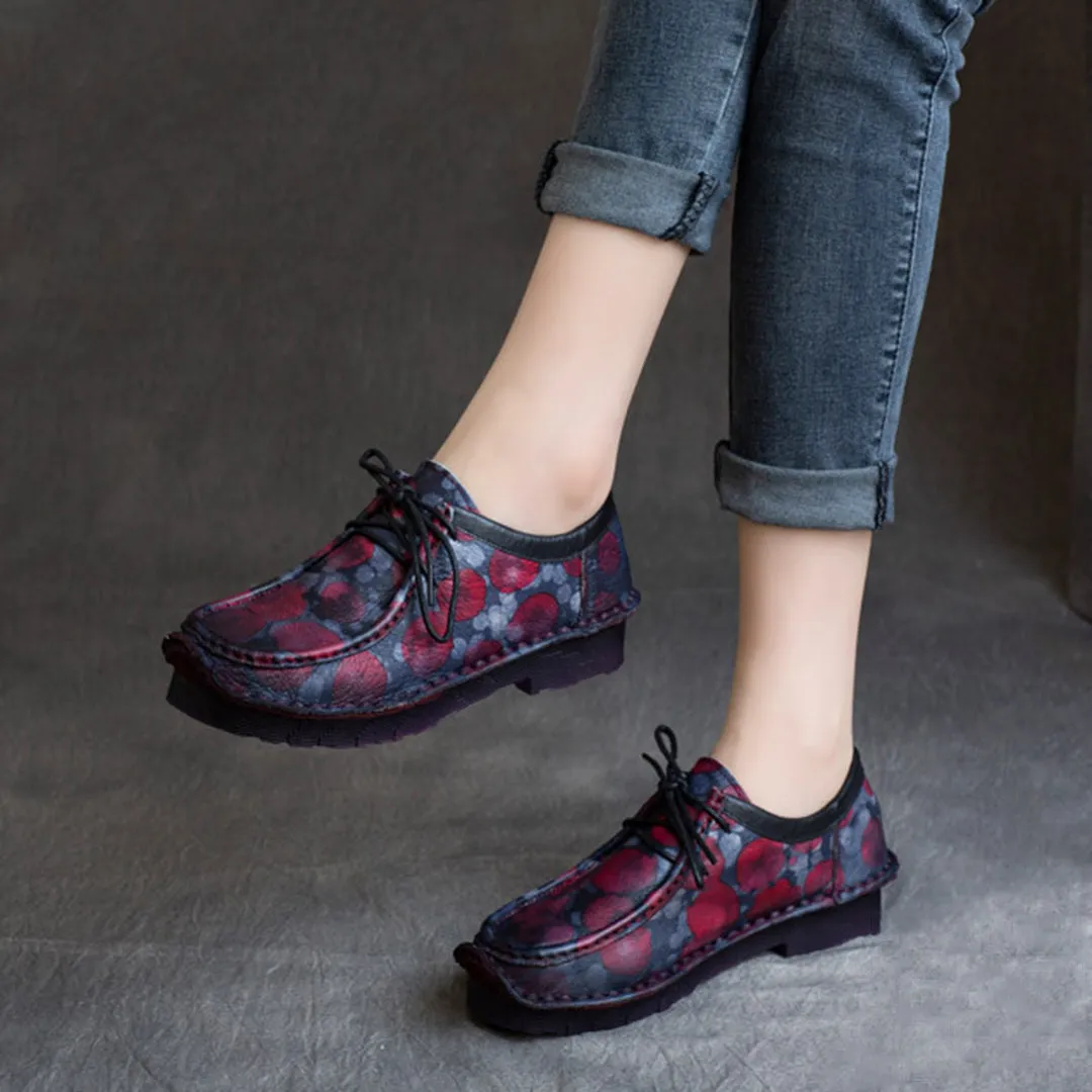 Retro Printed Lace-up Leather Shoes