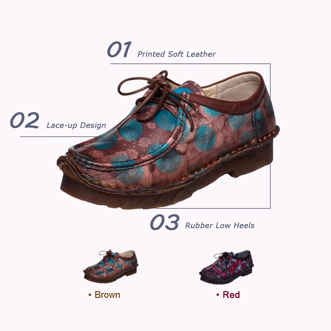 Retro Printed Lace-up Leather Shoes