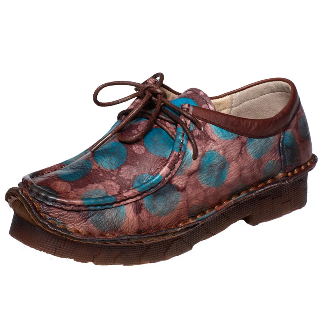 Retro Printed Lace-up Leather Shoes