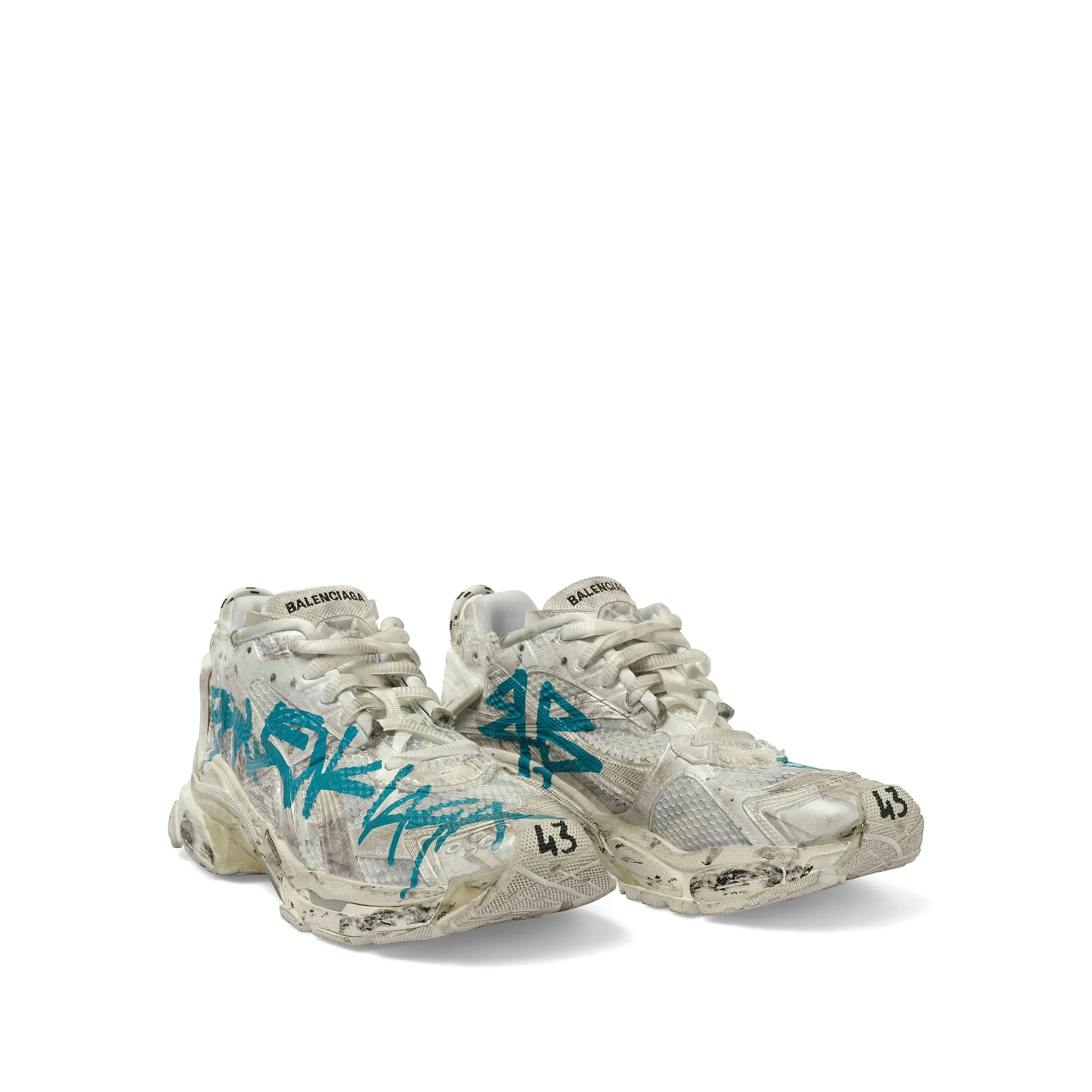 Runner Graffiti Sneaker in White/Blue