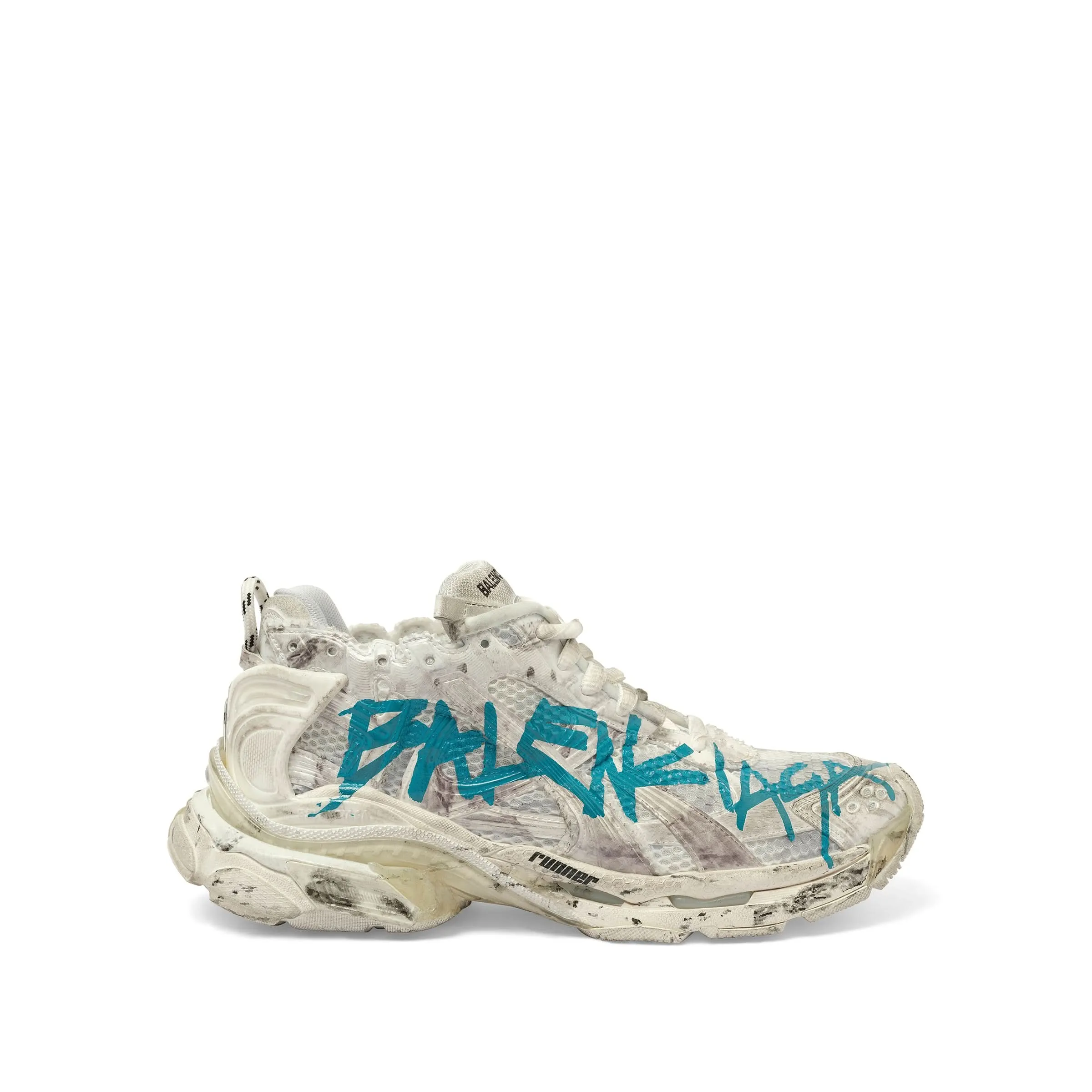 Runner Graffiti Sneaker in White/Blue