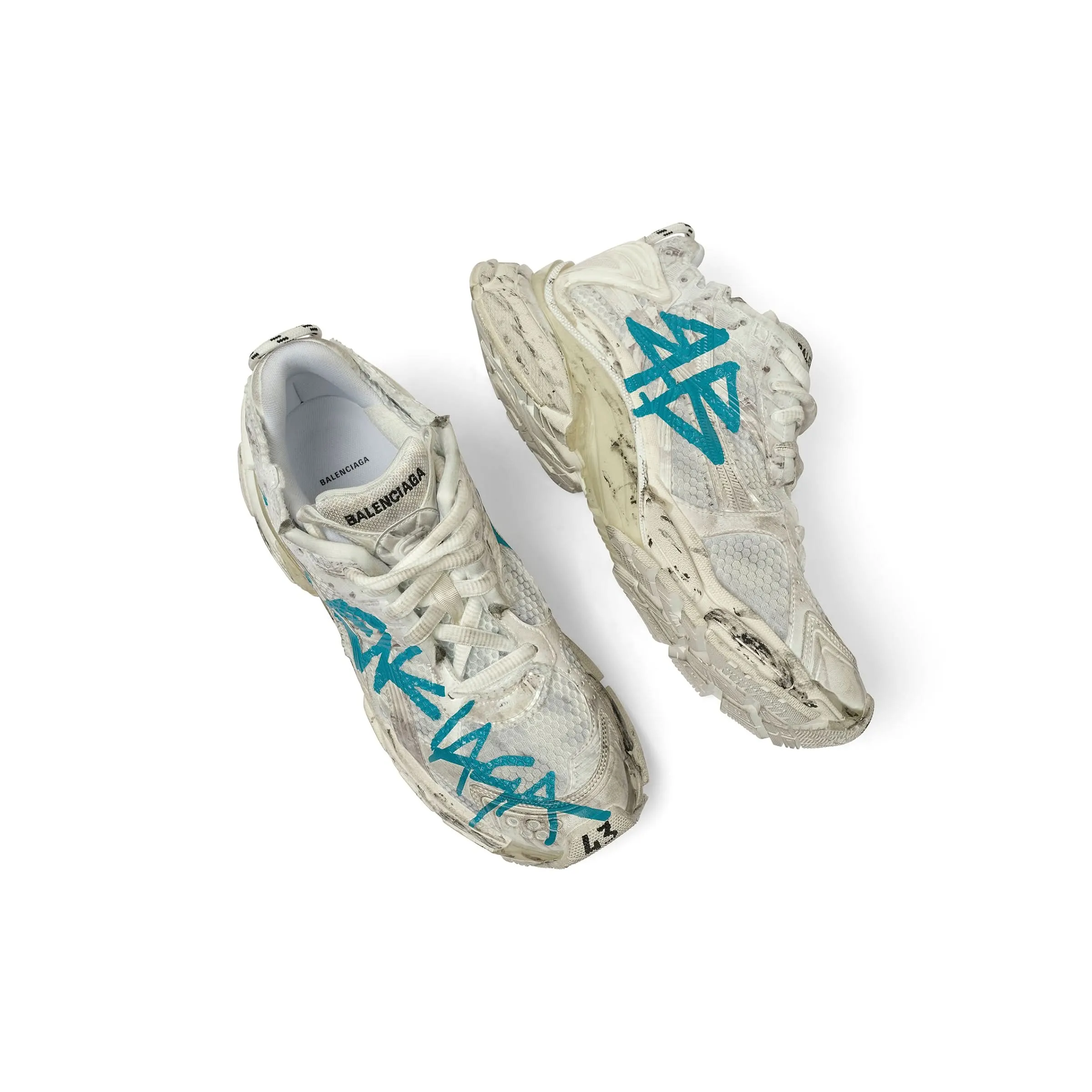 Runner Graffiti Sneaker in White/Blue