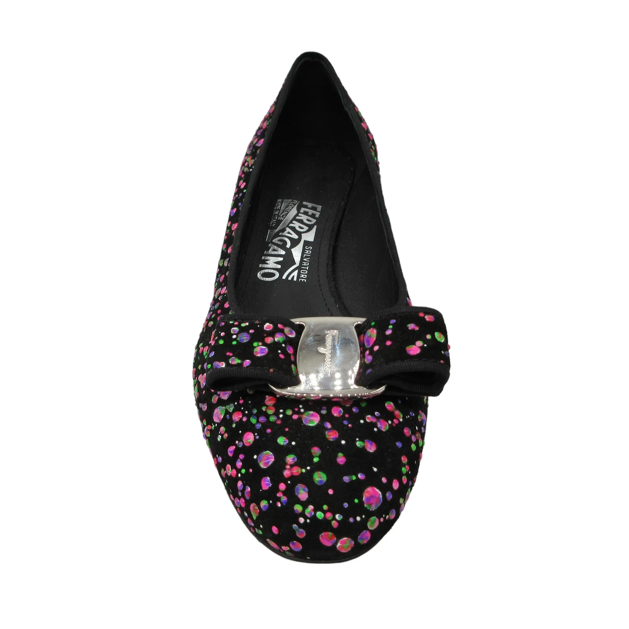 Salvatore Ferragamo Black / Pink Multi Bow Detail Paint Splattered Shoes