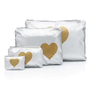 Set of Four - Packing Cubes - Silver with Gold Heart