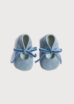 Suede Velvet Ribbon Pram Shoes in Blue (17-20EU)