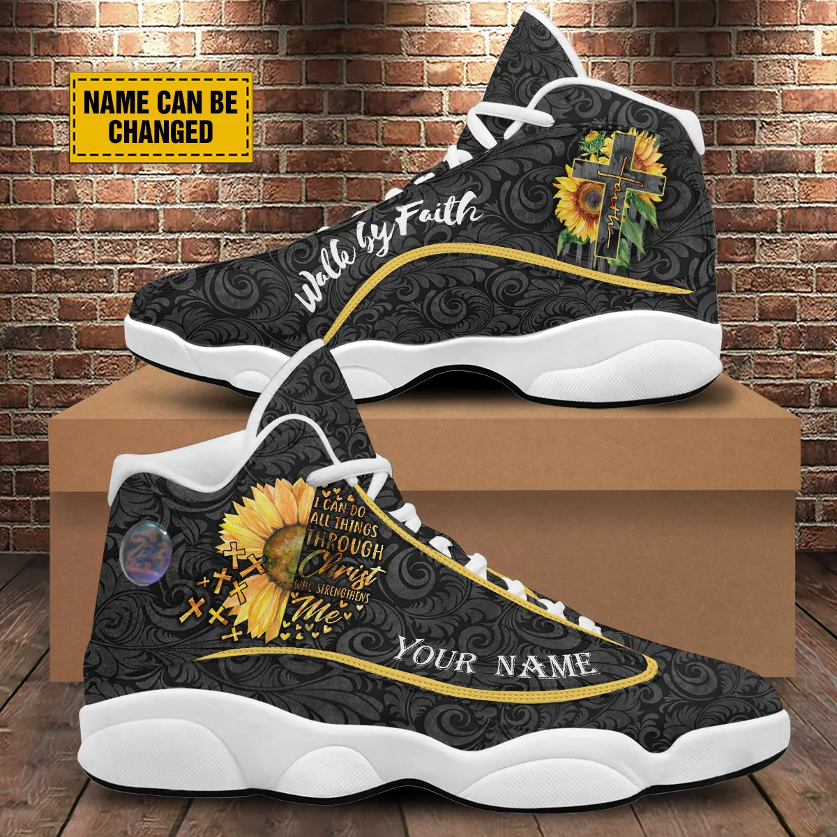 Sunflower Walk By Faith Personalized J13 Shoes - I Can Do All Things Through Shoes - Jesus Shoes