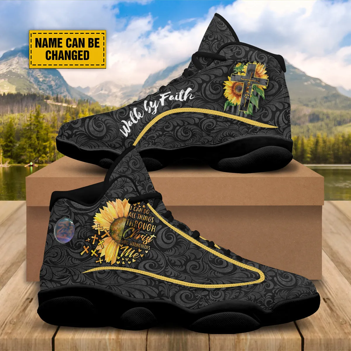 Sunflower Walk By Faith Personalized J13 Shoes - I Can Do All Things Through Shoes - Jesus Shoes