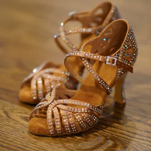 Suntan Diamante Ballroom Dance Shoes Latin Salsa Performance Dancing Heels