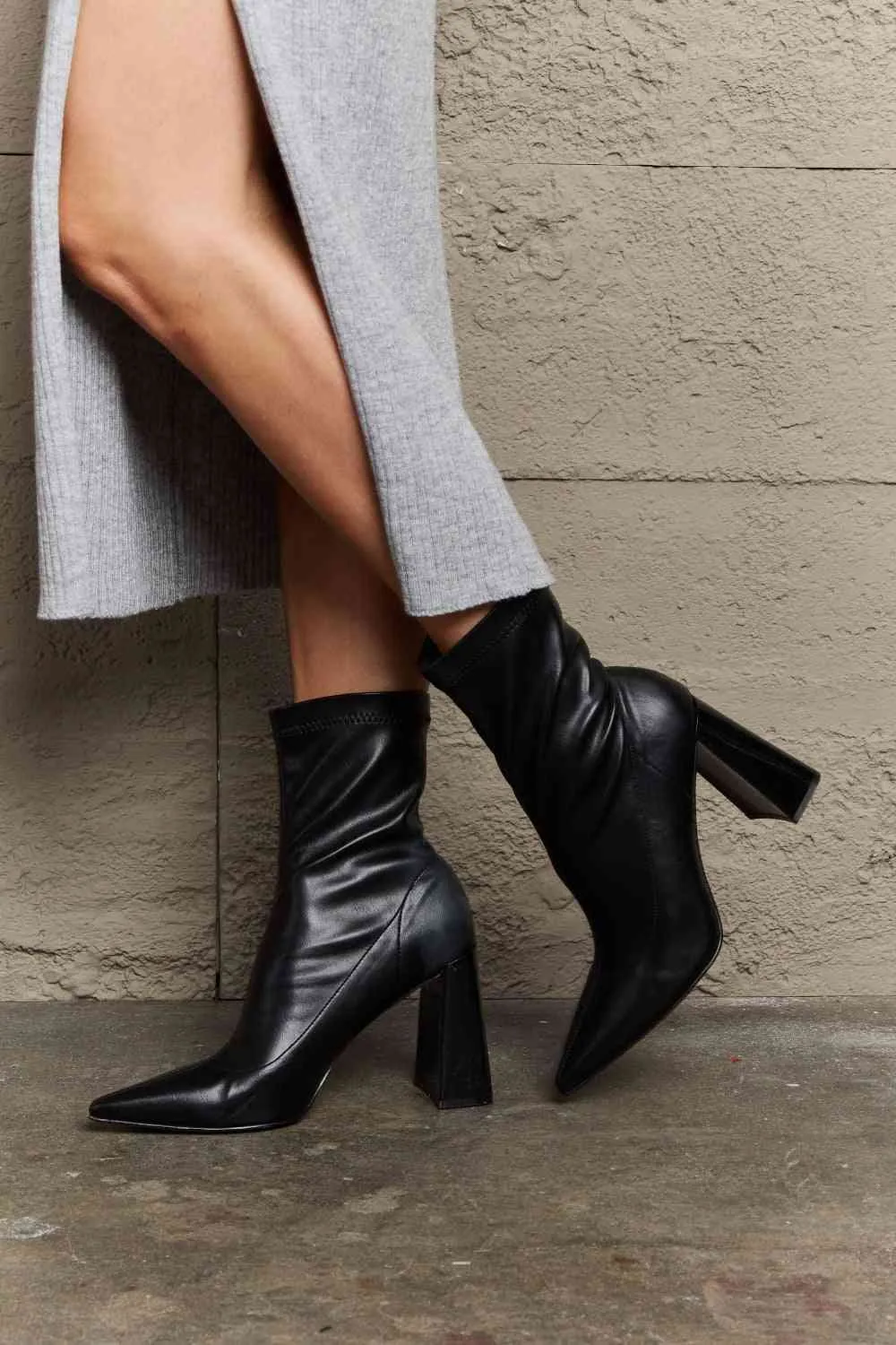 TEEK - Black Stacy Block Heel Sock Boots