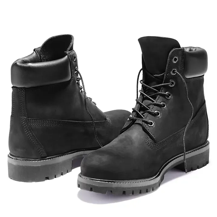 Timberland Mens 6-Inch Premium Black Nubuck Waterproof Boots