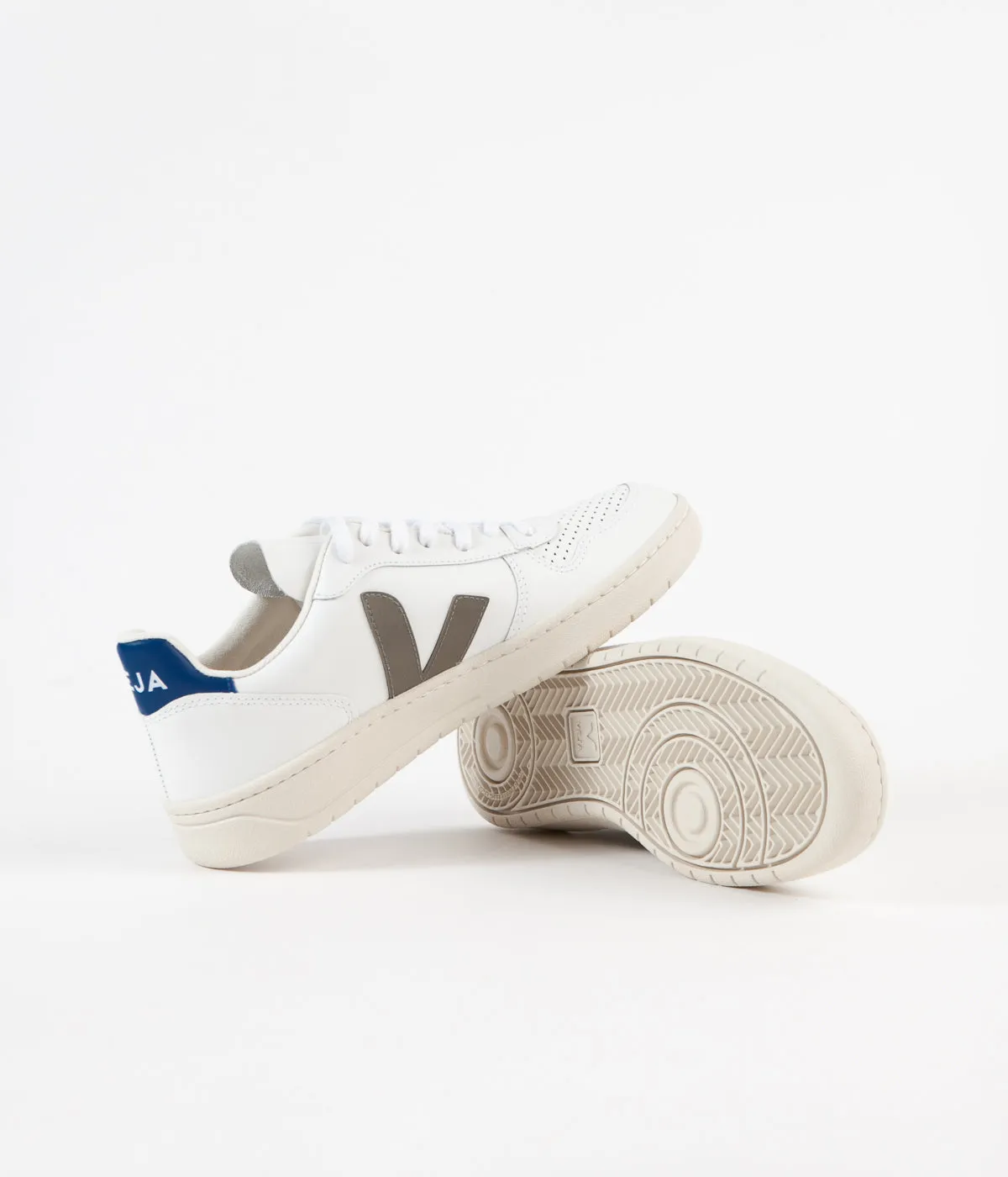 Veja V-10 Leather Shoes - Extra White / Khaki / Indigo