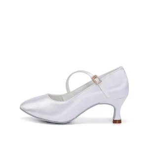 White Satin Pointed Toe Lace Up Ballroom Dance Shoes