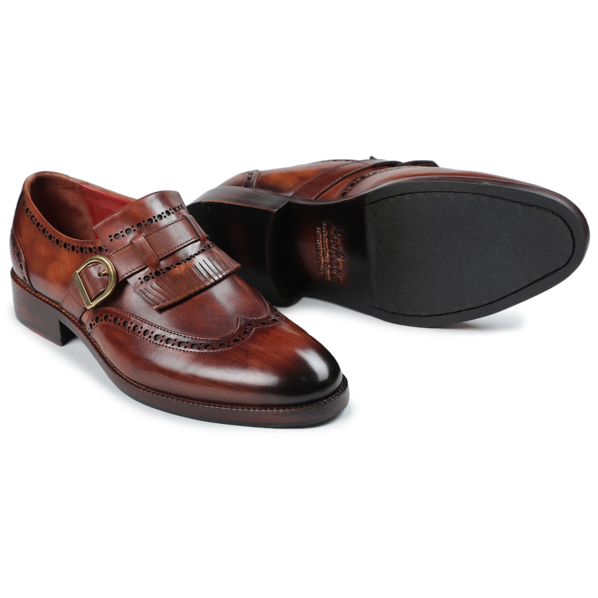 Wingtip Brogue Kiltie Monk Strap- Brown