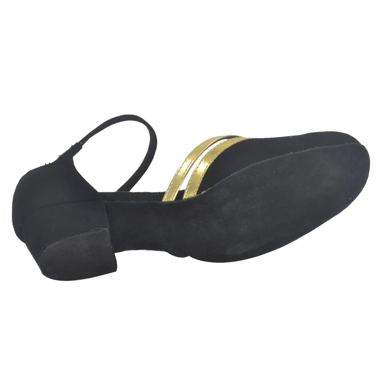 Women Ballroom Dancing Shoes Ladies Tango Latin Practice Dance Shoe Suede Sole Buckle-up Closed-toe Black and Gold