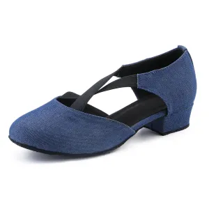 Women Ballroom Dancing Shoes Ladies Tango Latin Practice Dance Shoe Suede Sole Closed-toe Blue