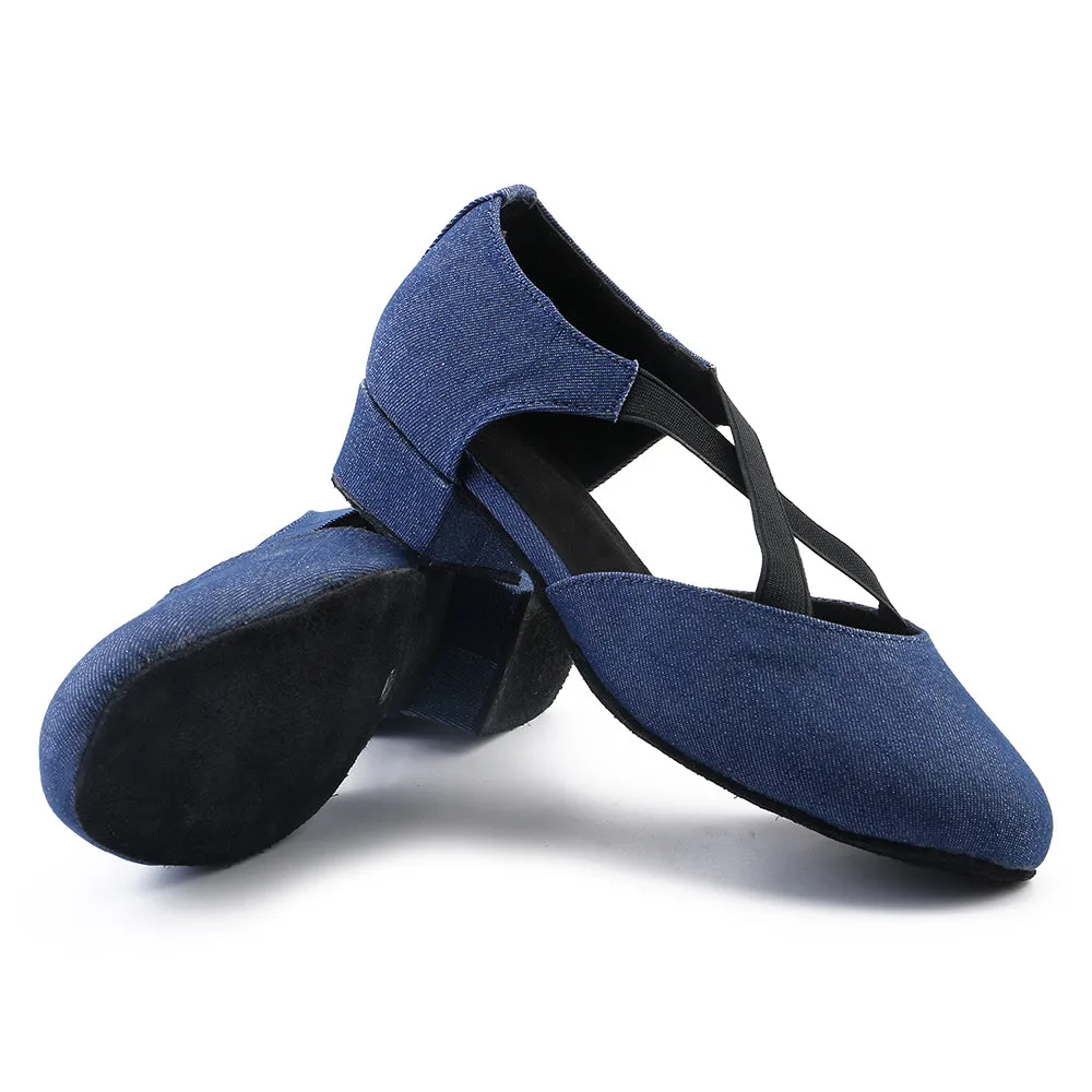 Women Ballroom Dancing Shoes Ladies Tango Latin Practice Dance Shoe Suede Sole Closed-toe Blue