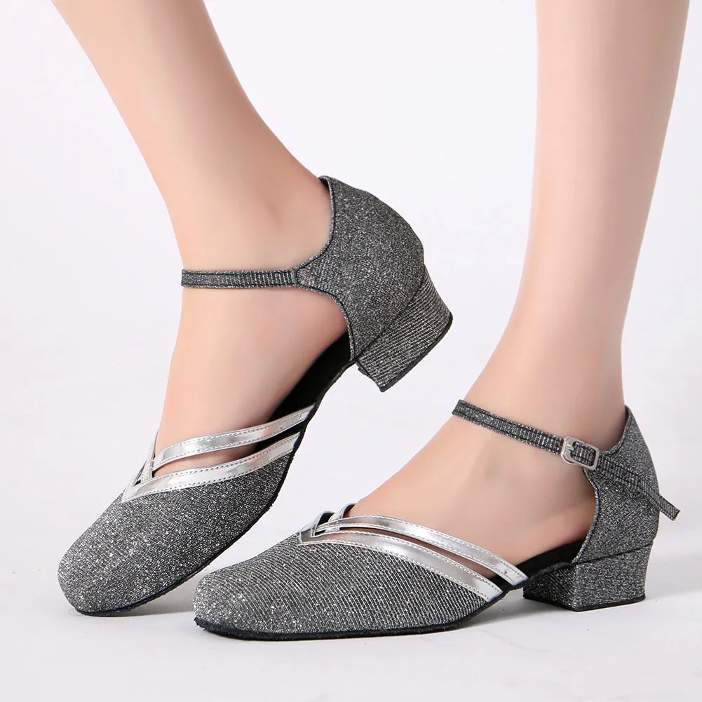 Women Ballroom Dancing Shoes Ladies Tango Latin Practice Dance Shoe Suede Sole Closed-toe Gray