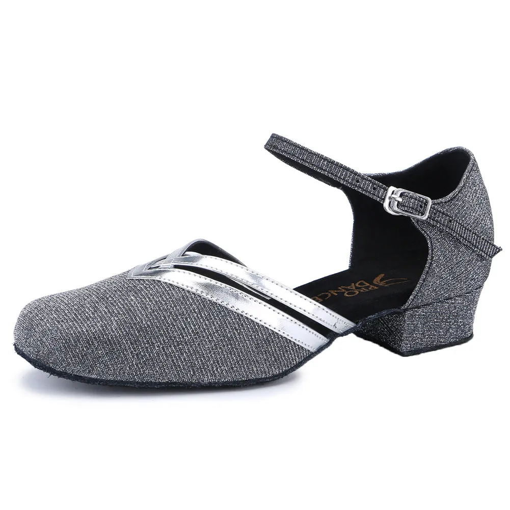 Women Ballroom Dancing Shoes Ladies Tango Latin Practice Dance Shoe Suede Sole Closed-toe Gray