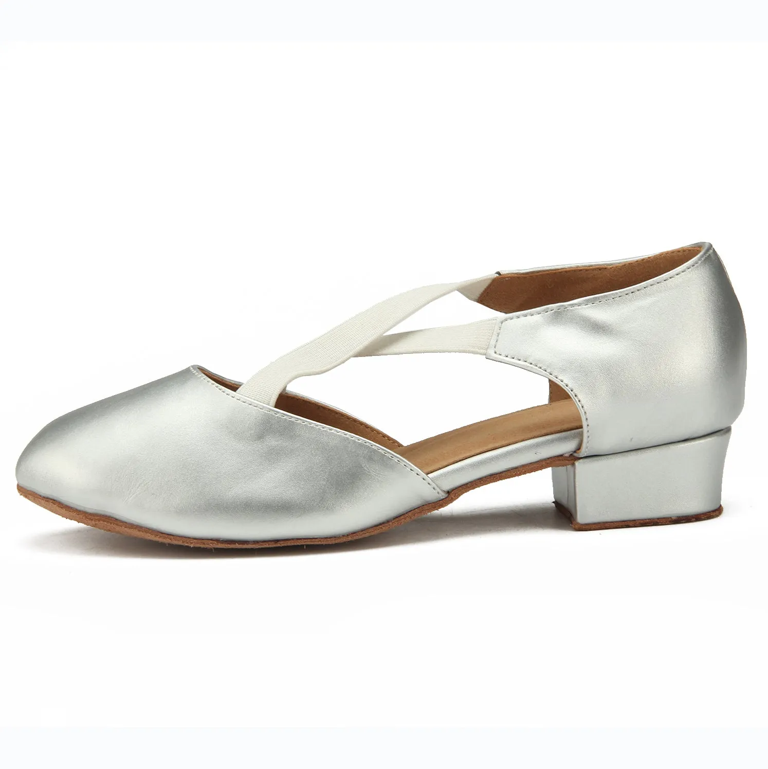 Women Ballroom Dancing Shoes Ladies Tango Latin Practice Dance Shoe Suede Sole Closed-toe Silver