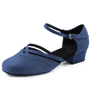 Women Ballroom Dancing Shoes Ladies Tango Latin Practice Dance Shoe Suede Sole Lace-up Closed-toe Blue