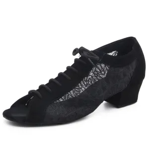 Women Ballroom Dancing Shoes Ladies Tango Latin Practice Dance Shoe Suede Sole Open-toe Lace-up Black