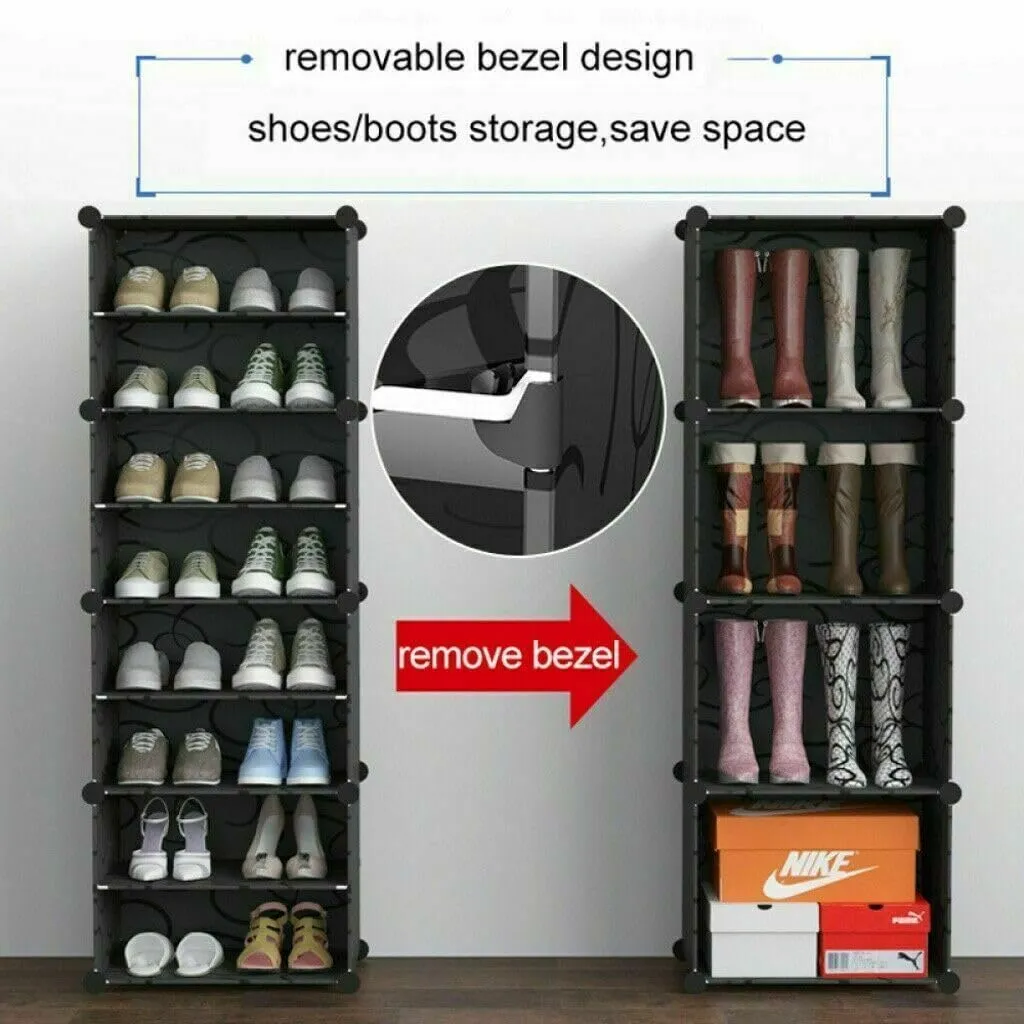 Zemic DIY Shoe Storage Cabinet, Plastic Shoe Rack Organiser to 30 Pair Shoes, foldable Shoe Storage with Shelves and Door for All Kinds of Shoes, Books, Toys and Clothing (6-Shelf, Black)