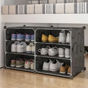 Zemic DIY Shoe Storage Cabinet, Plastic Shoe Rack Organiser to 30 Pair Shoes, foldable Shoe Storage with Shelves and Door for All Kinds of Shoes, Books, Toys and Clothing (6-Shelf, Black)